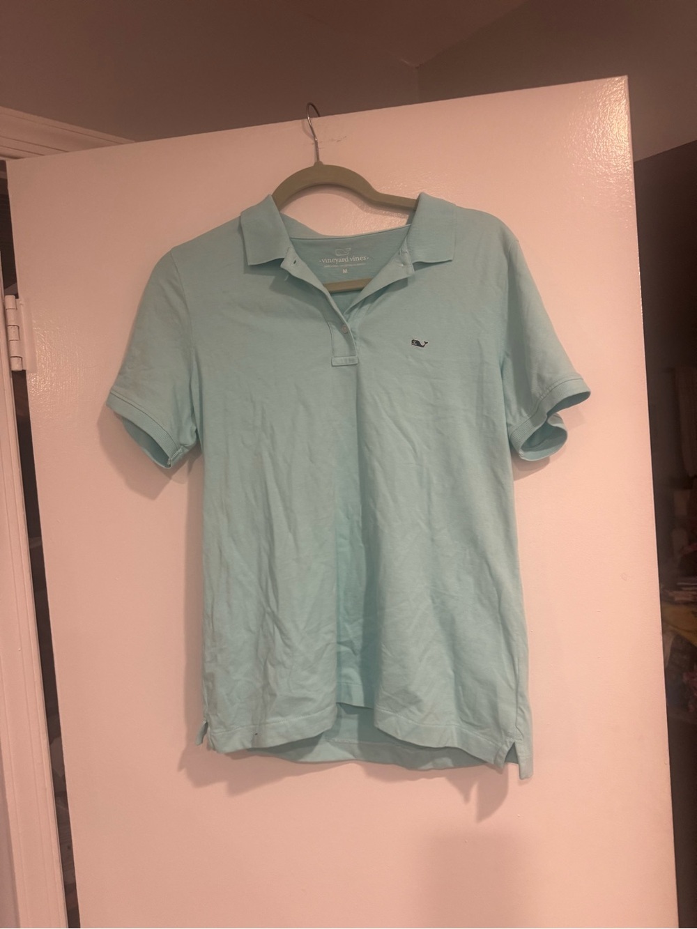 Women’s Vineyard Vines Light Aqua Whale Polo Shirt- size medium